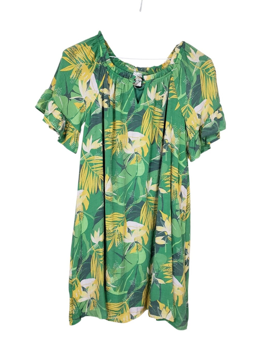 Naif Green Tropical Print Peasant Tunic Dress - Picture 2 of 12